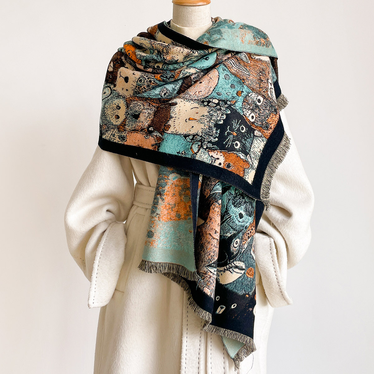 Imitation Cashmere Fringed Sca - Pashmina Wrap Large ulasan dan harga